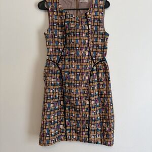 Anthropologie Darling Sleeveless Multicolored Geometric Sheath Dress Medium